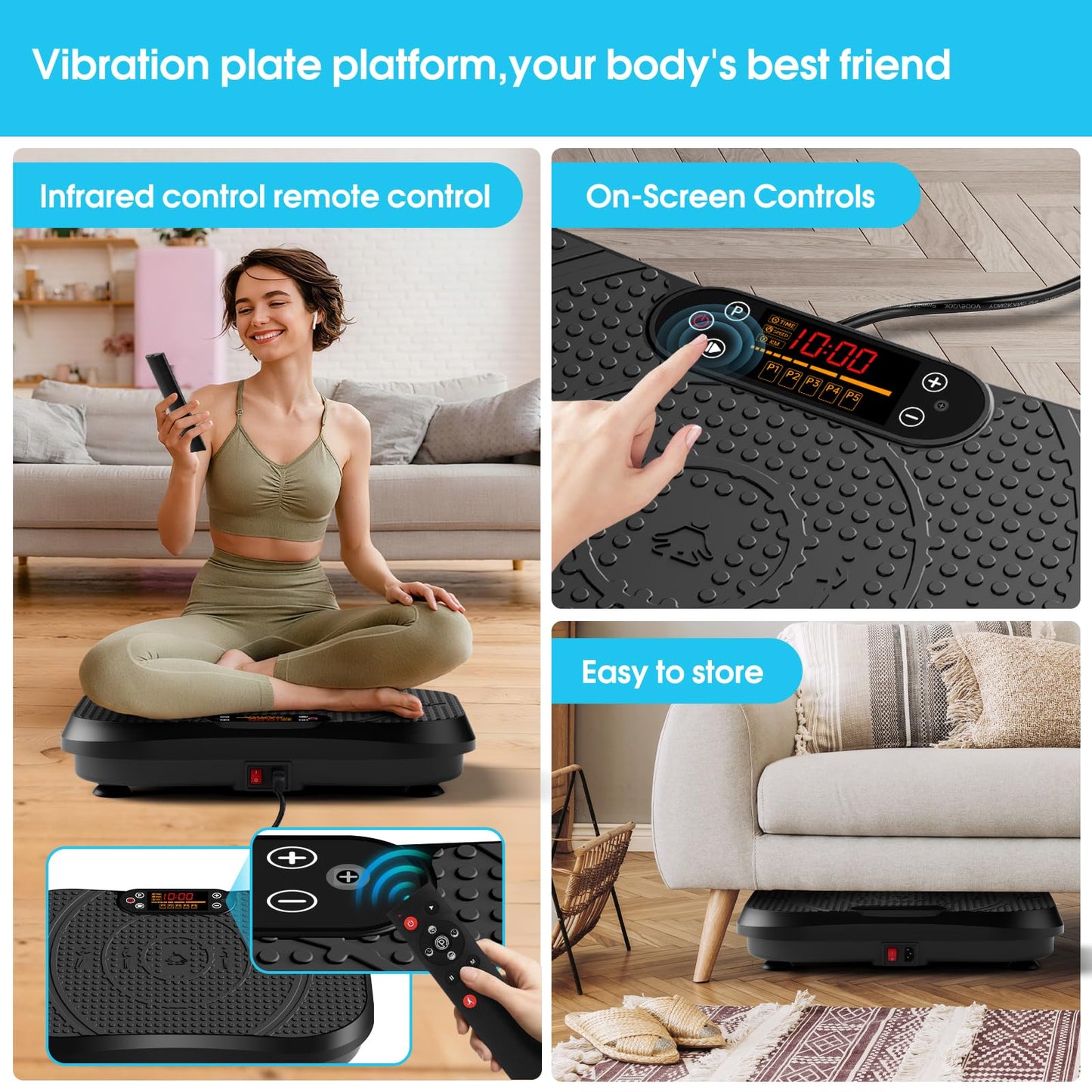 SoftGym Waver Vibration Plate Exercise Machine for Lymphatic Drainage Weight Loss,120 Speed Levels Vibrating Platform with Resistance Bands,Full-Body Workout Equipment for Muscle Activation