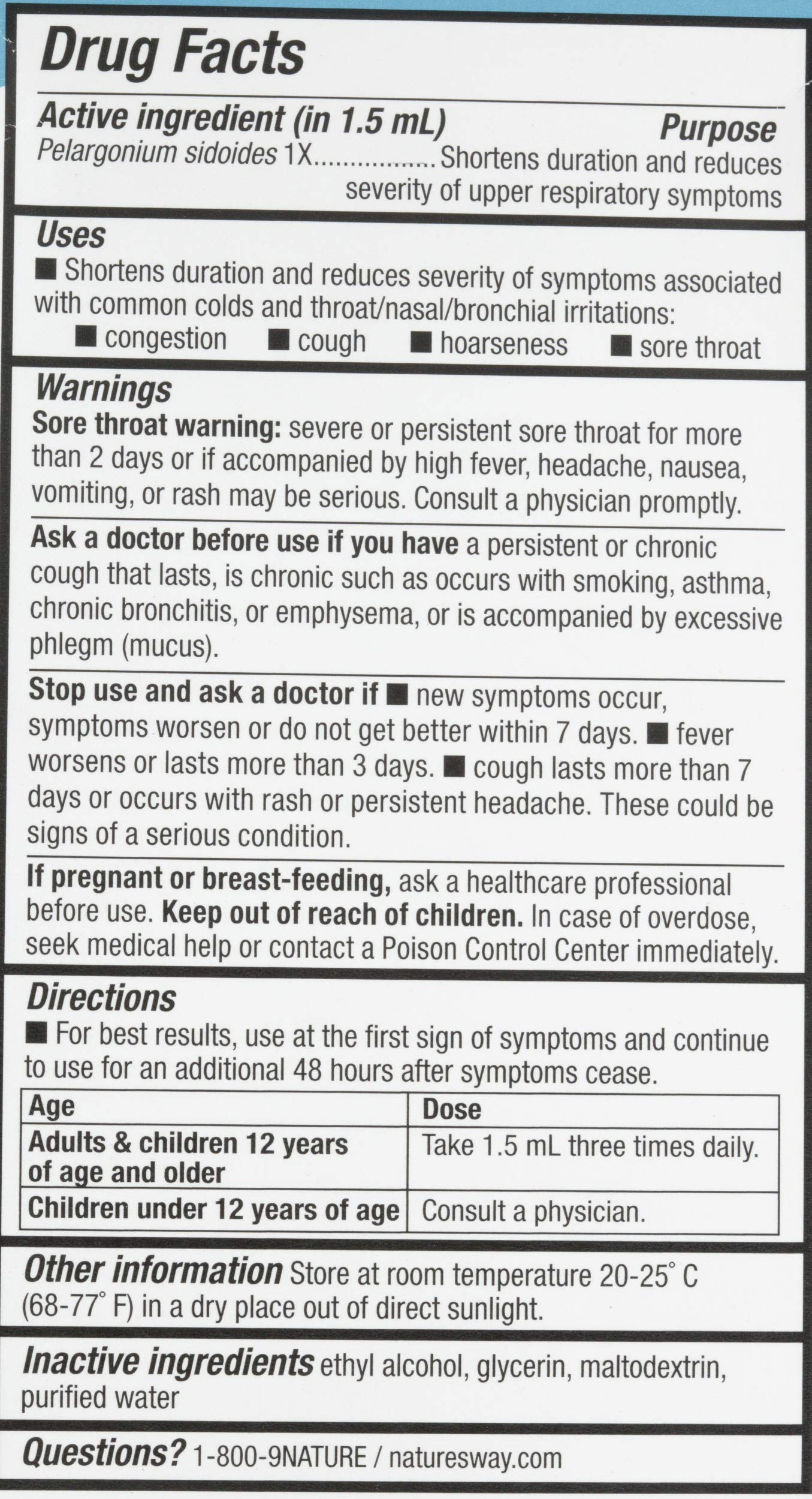 Nature's Way Umcka Cold Relief Drops, Homeopathic Cold Medicine, Shortens Duration & Reduces Severity of Cough, Congestion, Sore Throat & Hoarseness, 2 Fl oz