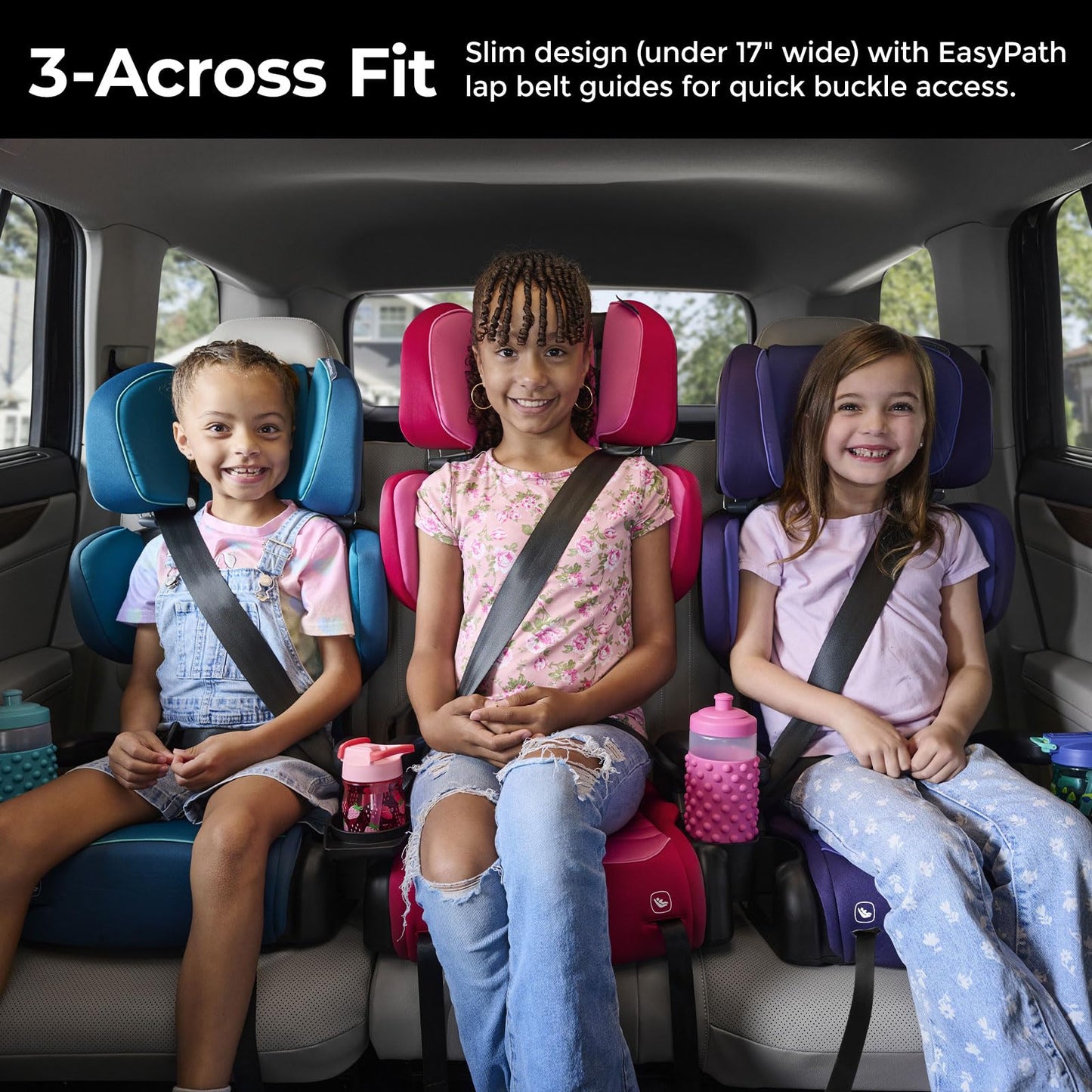 Diono Connect3 RXT 2-in-1 High Back Booster, Slim Fit 3-Across in Many Mid-Sized Sedans and SUVs, for Children from 40-120 lbs., Lightweight with Latch, Black Storm