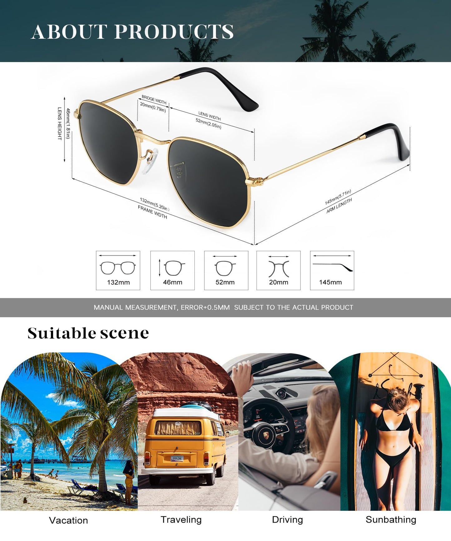 KALIYADI Sonnenbrillen für Damen und Herren Polarisiert Hexagon Damensonnenbrillen Trendy Metallrahmen UV-Schutz (Gold Rahmen Grau Linse)