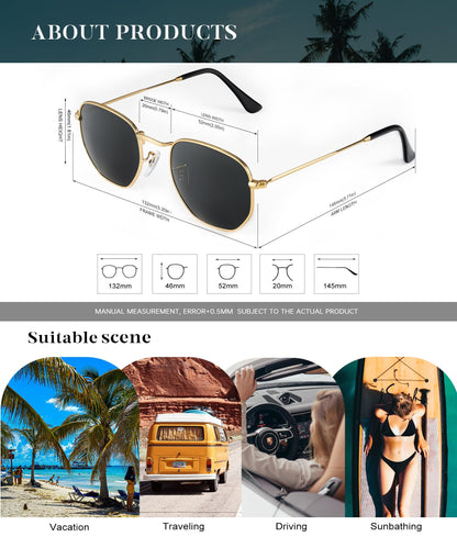 KALIYADI Sonnenbrillen für Damen und Herren Polarisiert Hexagon Damensonnenbrillen Trendy Metallrahmen UV-Schutz (Gold Rahmen Grau Linse)