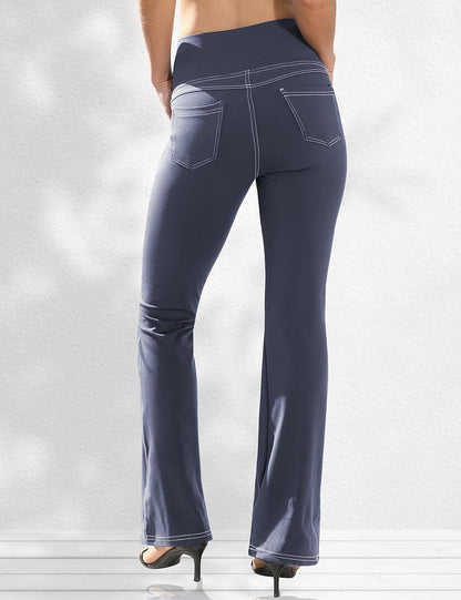 VOOVEEYA Lässige Bootcut Yoga-Hose für Damen, 4 Taschen – Schlagleggings, High Waist, Bauchkontrolle, Bootleg-Arbeitshose