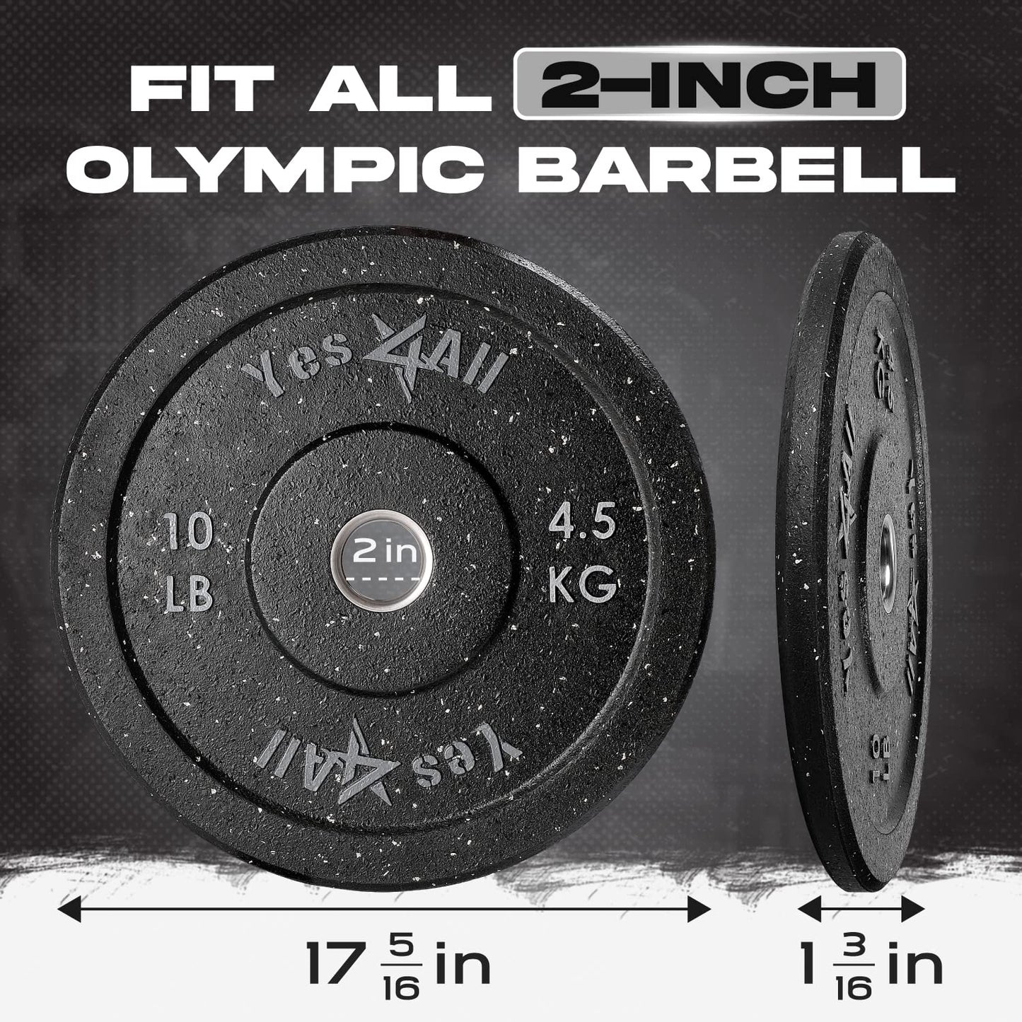 Yes4All 2" Bumper Plate, 10-190 LB Olympic Rubber Weight Plate with Steel Hub for WeightLifting, Strength Training, Home Gym, Less Impact, Absorb Bounce & Shock, Multiple Options