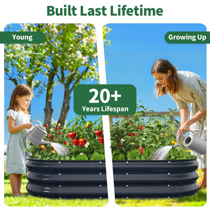 Kesfitt Raised Garden Bed, 5x2x1 FT Galvanized Steel Metal Raised Garden Bed, Oval Open-Bottom Design, 12-Inch Deep for Outdoor Vegetable & Herb Gardening, Fruit Green