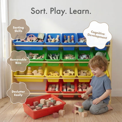 Humble Crew Toy Storage Organizer with 20 Removable Storage Bins for Kids Playroom, 4-Tier Toddler Toy Organization and Storage, Natural/White