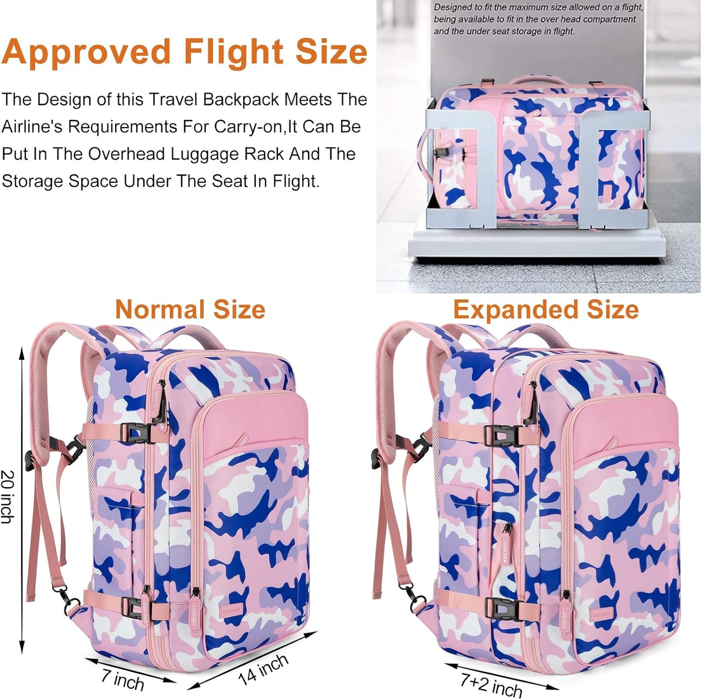 Lumesner Handgepäck Rucksack, extra großer 40L Flugzugelassener Reiserucksack für Damen & Herren