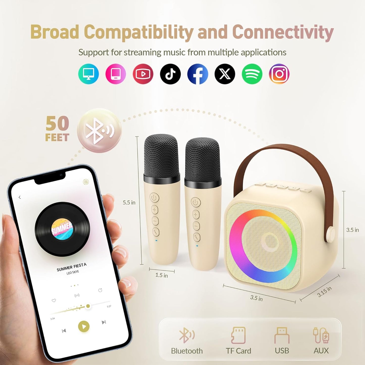 Mini Karaoke Machine for Kids Adults, Portable Bluetooth Speaker with 2 Wireless Microphone, Birthday Gifts for Girls Boys Ages 4, 5, 6, 7, 8, 9, 10, 12+ Years Old (Pinkcolor)