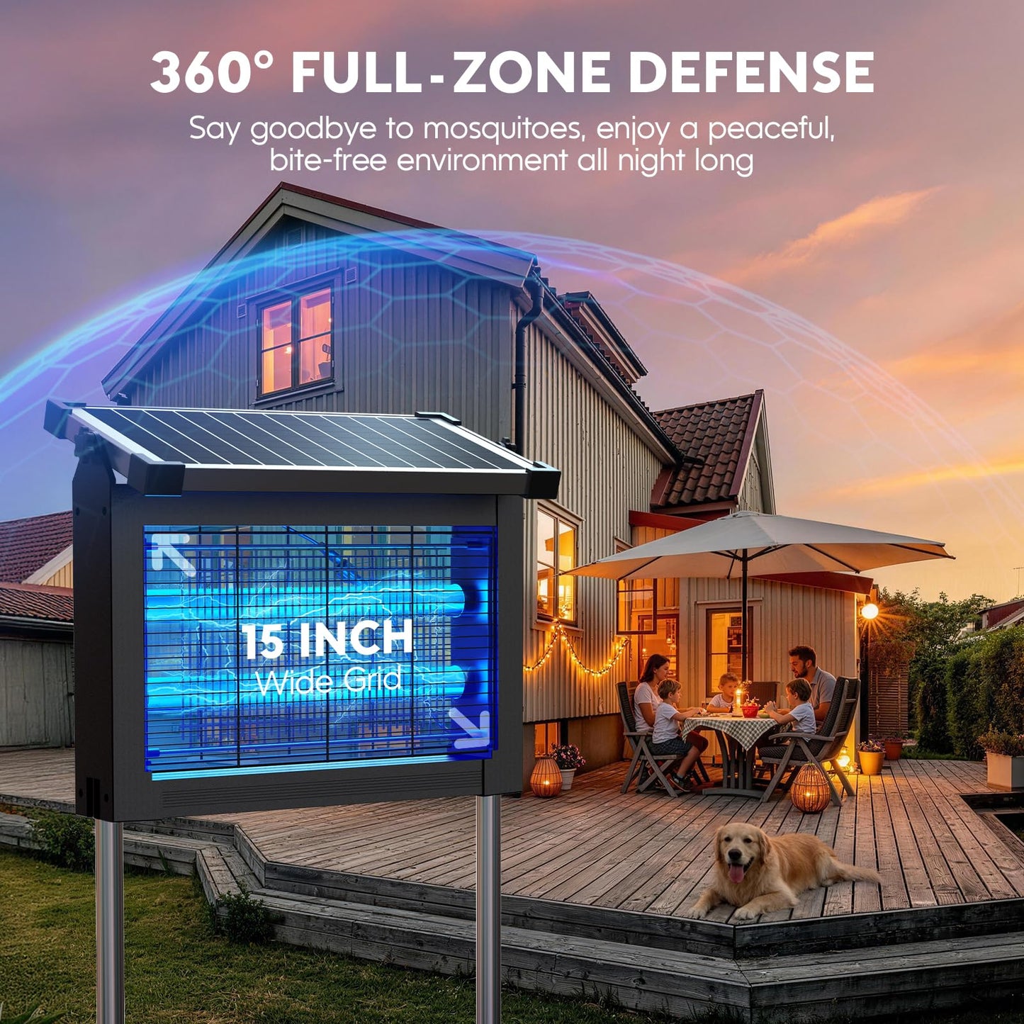Solar Bug Zapper Outdoor, Waterproof Mosquito Zapper Outdoor Solar Powered, 4500V Electric Bug Zapper Indoor w/Smart Light Sensor, Mosquito Trap Fly Zapper for Patio Kitchen Garage Yard Camping