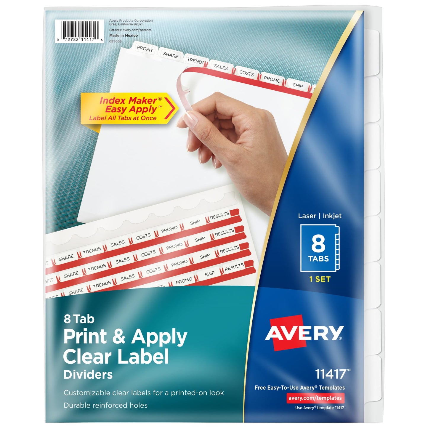 Avery 3-Tab Dividers for 3 Ring Binder, Easy Print & Apply Clear Label Strip, Index Maker Customizable White Tabs, 25 Sets (11445)