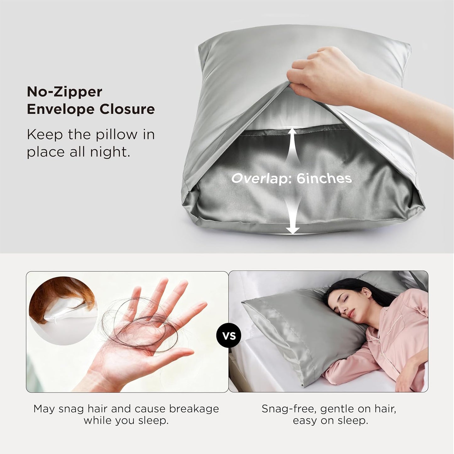 Bedsure Satin-Kissenbezug, Queen-Size, 2er-Pack, Seidenkissenbezügen ähnlich, seidige Kissenhüllen mit Hotelverschluss, Raumdeko, Valentinsgeschenke für Frauen und Männer, Grau, 50x75 cm