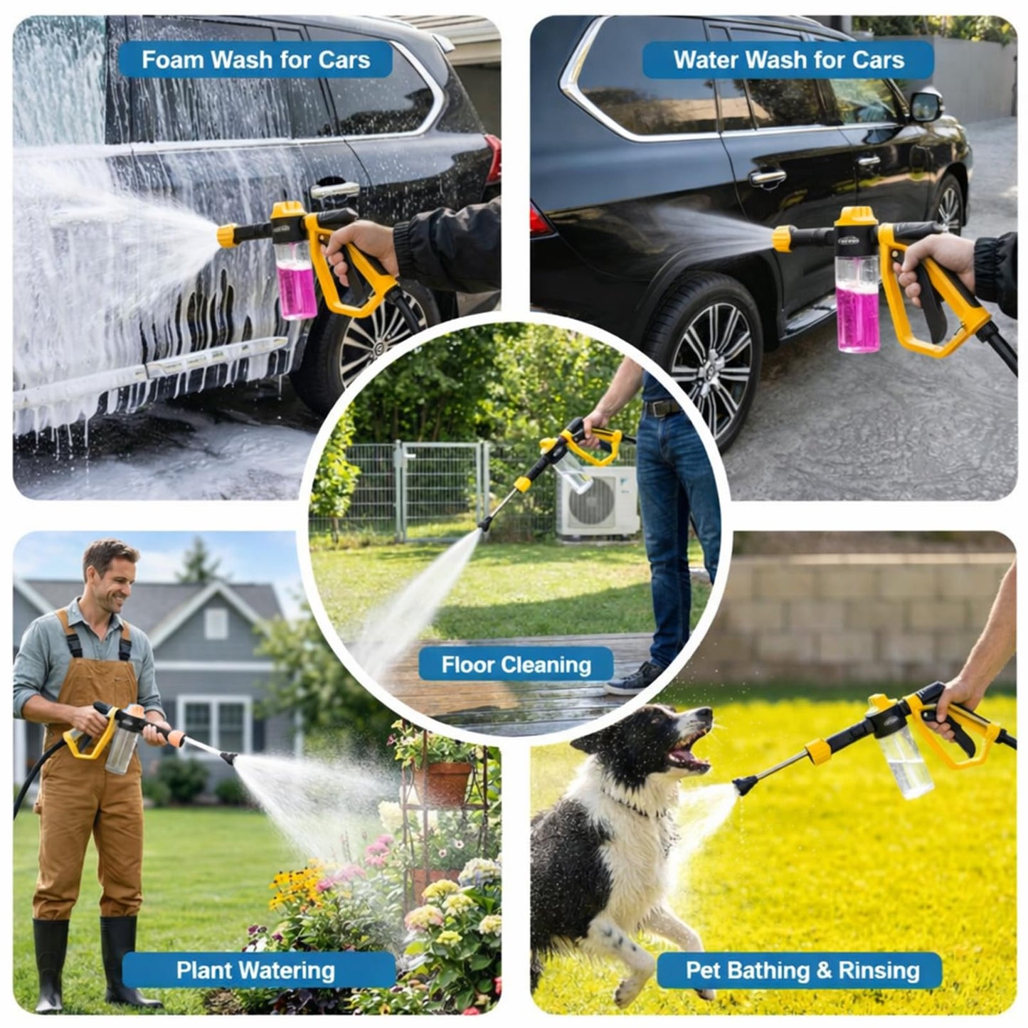 Car Wash Foam Gun for Garden Hose, Foam Cannon Car Wash Kit with Microfiber Wash Mitt, 50% More Water Pressure Nozzle & 3 Spray Modes, Hose Foam Blaster for Cars, Trucks, RV, Motorcycle Cleaning