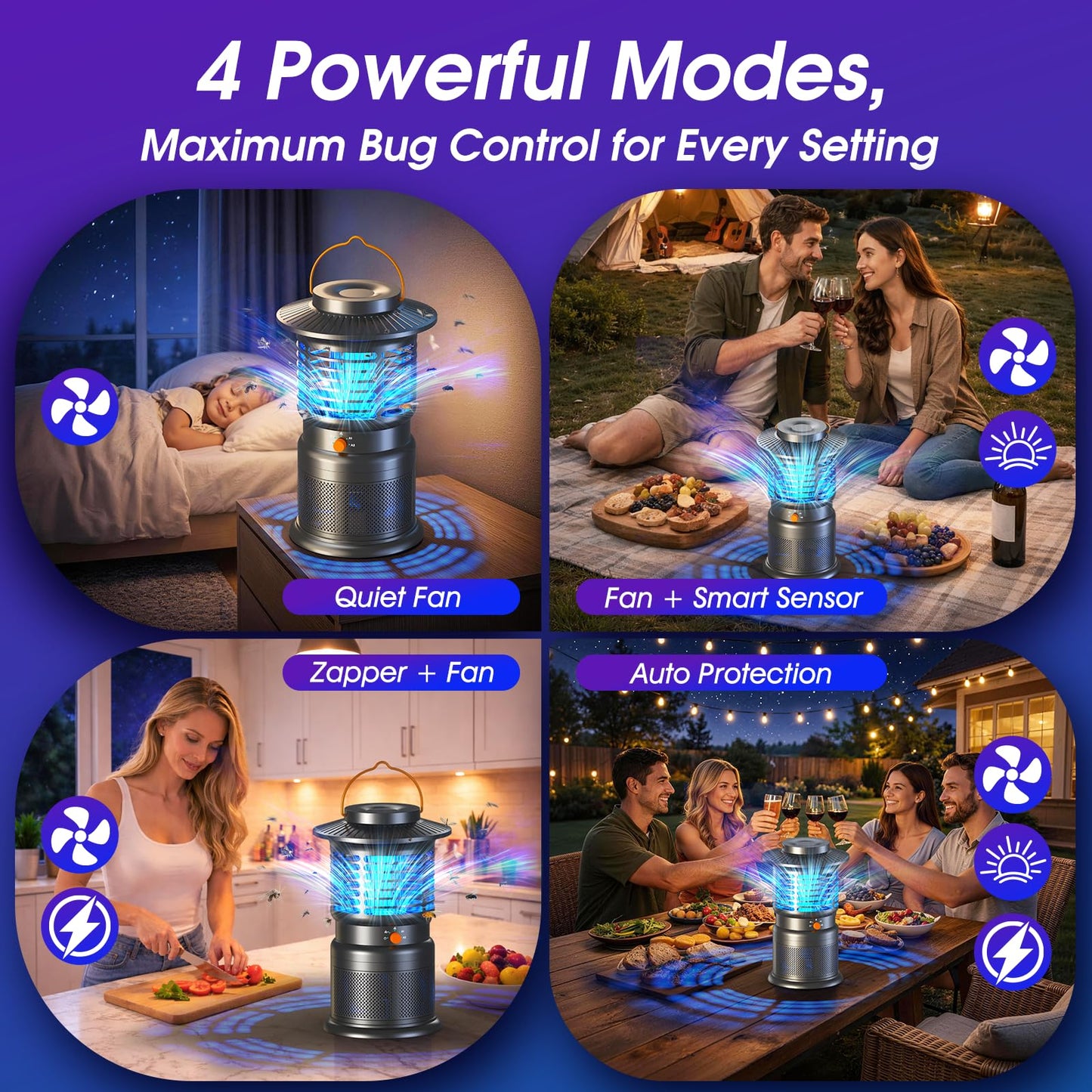 Bug Zapper Outdoor, 2-in-1 Mosquito Zapper with Attraction Light & Airflow Trap, 12H Long-Lasting Rechargeable Cordless Fly Zapper, Auto ON/Off, IPX5 Waterproof or Patio, Camping, Garage