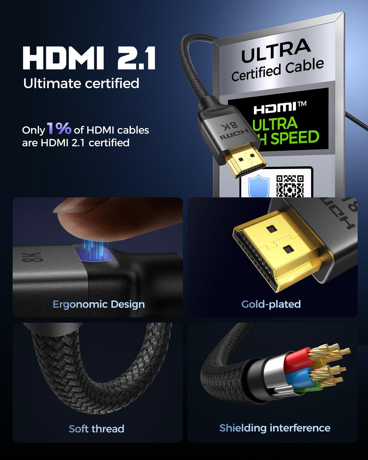 Silkland Zertifiziertes HDMI 2.1 Kabel, [4K@240Hz 144Hz 120Hz, 8K@60Hz] 1440P Ultra High Speed HDMI Kabel 48Gbps (Verbessertes geflochtenes Design), HDR10+, eARC, HDCP 2.3, Kompatibel mit Xbox/PS5/PS4/Roku TV-2m