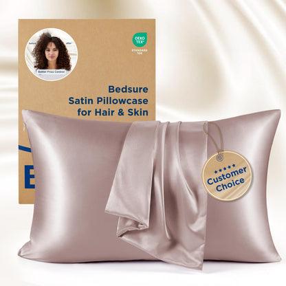 Bedsure Satin Pillow Case Queen Size 2 Pack, Similar to Silk Pillow Cases, Silky Pillowcase Covers for Hair and Skin with Envelope Closure, Gifts for Women Men, Grey, 20x30 Inches