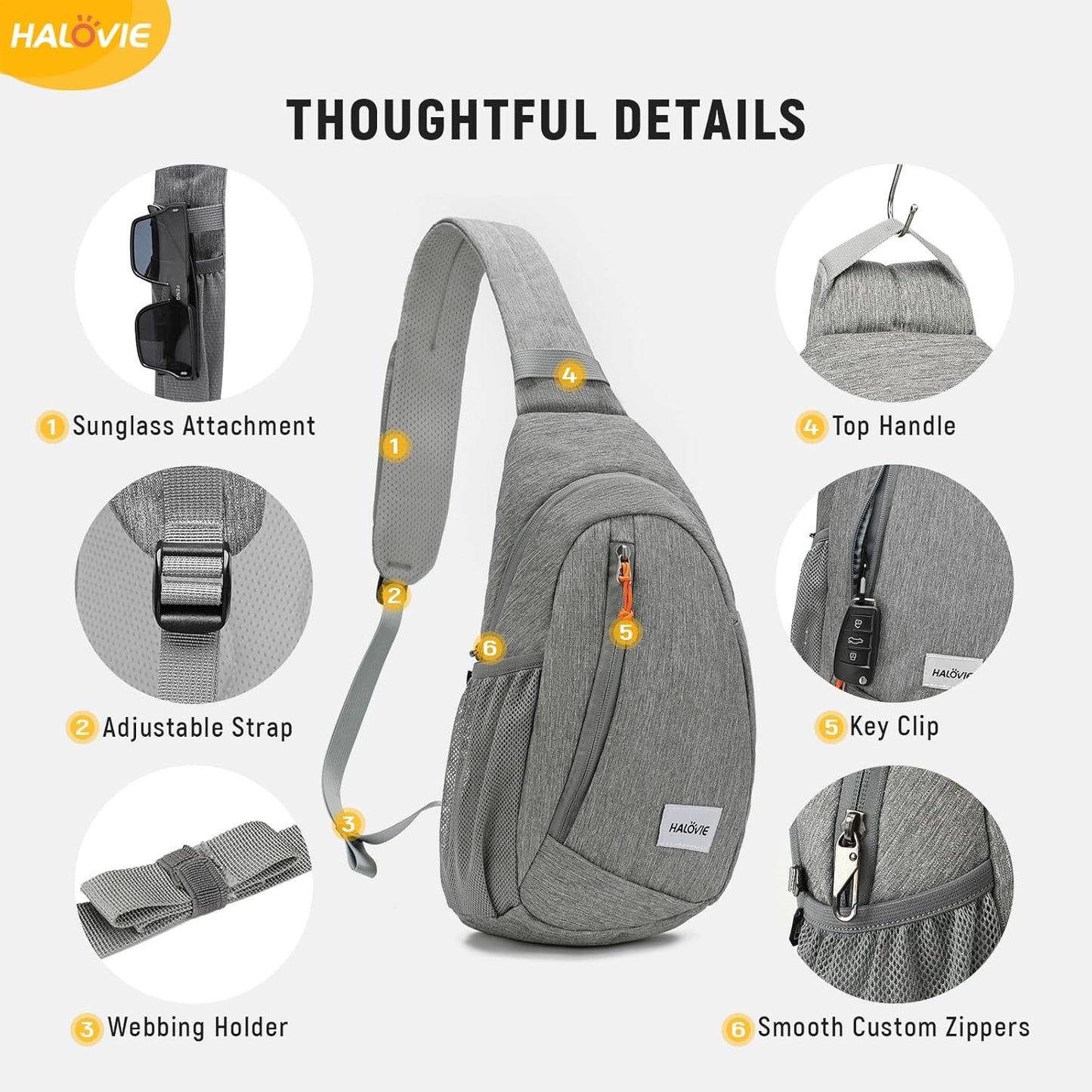 HALOVIE Anti-Diebstahl Sling Bag RFID-Reise-Sling-Rucksack Leichtgewicht Wander-Umhängetasche Brusttasche zum Spazierengehen Arbeiten