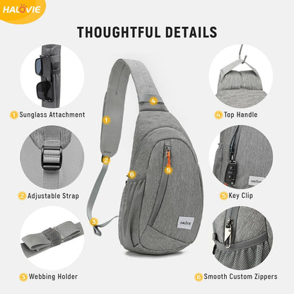 HALOVIE Anti-Diebstahl Sling Bag RFID-Reise-Sling-Rucksack Leichtgewicht Wander-Umhängetasche Brusttasche zum Spazierengehen Arbeiten