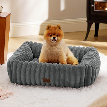 Bedsure ComfyFleece™ Cute Dog Bed for Small Medium Dogs - Washable Furry Puppy Beds, Rectangle Orthopedic Corduroy Fleece Pet Beds with Removable Zipper Cover, 25x21x7inches, Cream