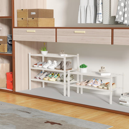 ROMGUAR CRAFT 3 Tier Bamboo Shoe Rack for Closet Free Standing Wood Shoe Shelf Storage Organizer for Entryway Small Space Stackable 27"x11"x20" (Natural)