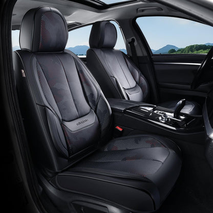 Coverado Car Seat Covers 5 Pieces, Full Set Universal Seat Covers for Cars, Waterproof Nappa Leather Auto Seat Protectors with Head Pillow, Car Interiors Fit for Most Sedans SUV Pick-up Truck, Black