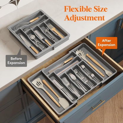 Lifewit Besteck Organizer, erweiterbarer Utensilien Organizer für die Küche, Utensilienhalter, verstellbarer Besteckkasten Schubladen Organizer für Löffel, Messer, Küchen Organizer und Aufbewahrung, Schwarz