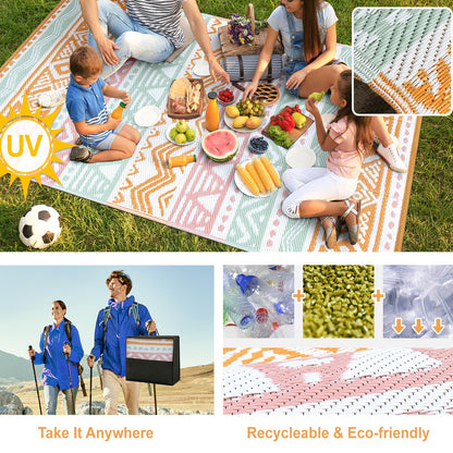 Lahome Outdoor Rugs 8x10 Waterproof, Reversible Outdoor Plastic Straw Rug for Camping Patio, RV Outdoor Rugs Outside, Outdoor Carpet for Porch Deck Backyard Picnic(Blue/Yellow,8'x 10')