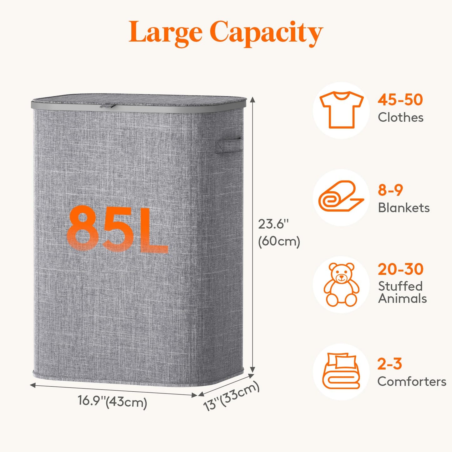 Lifewit 105L Large Laundry Basket with Lid, Laundry Hamper with Plastic Handles and Removable Bag, Foldable Tall Dirty Clothes Hampers for Laundry for Laundry Room, Bedroom, Bathroom, Dorm, Beige