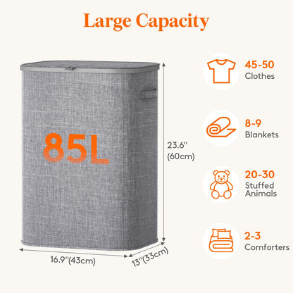 Lifewit 105L Large Laundry Basket with Lid, Laundry Hamper with Plastic Handles and Removable Bag, Foldable Tall Dirty Clothes Hampers for Laundry for Laundry Room, Bedroom, Bathroom, Dorm, Beige