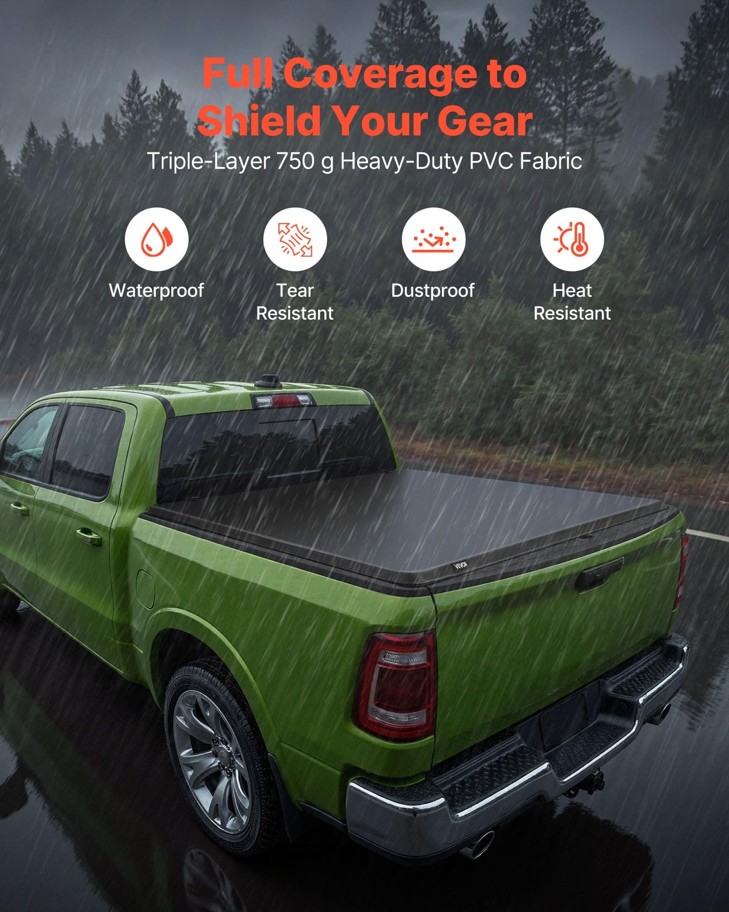 VEVOR Weiche aufrollbare Ladeflächenabdeckung, kompatibel mit 2019–2024 Dodge Ram 1500 Classic, 2003–2025 Ram 2500 3500, passend für 1,95 m (6 Fuß 4 Zoll/76 Zoll) Ladefläche, PVC-Abdeckung mit Aluminiumlegierungsstangen