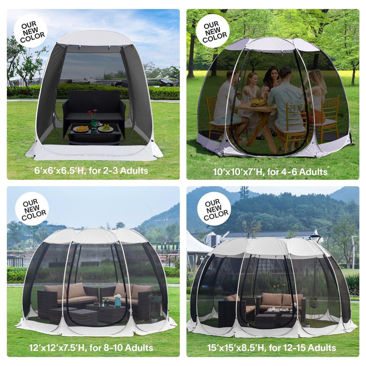 Alvantor Pop Up Screen House Tent, Instant Outdoor Gazebo with Mosquito Netting & UPF 50+ Sun Protection, Portable Canopy Shelter for Patio, Backyard, Camping (2-10 Person)