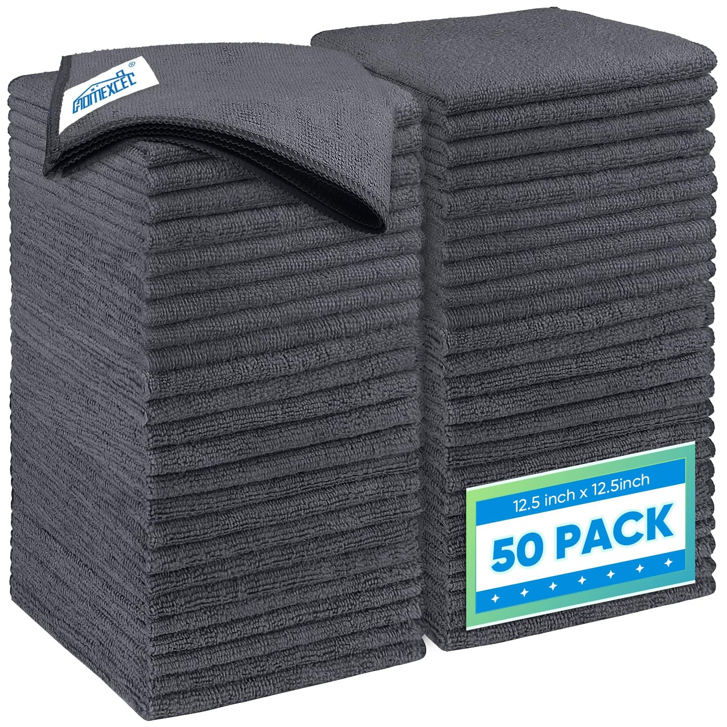 HOMEXCEL Microfiber Cleaning Cloth 12 Pack, 12.5 x 12.5 inch Microfiber Towels for Cars, Ultra Absorbent Car Washing Cloth, Lint Free Streak Free Cleaning Rags for Car, Kitchen, and Window (Grey)