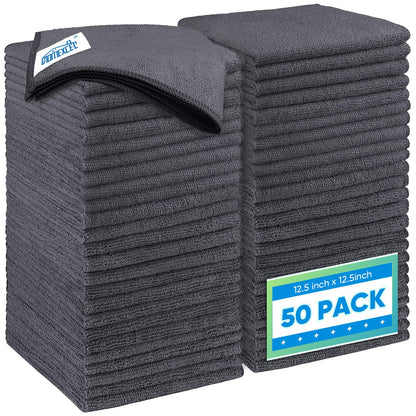 HOMEXCEL Microfiber Cleaning Cloth 12 Pack, 12.5 x 12.5 inch Microfiber Towels for Cars, Ultra Absorbent Car Washing Cloth, Lint Free Streak Free Cleaning Rags for Car, Kitchen, and Window (Grey)