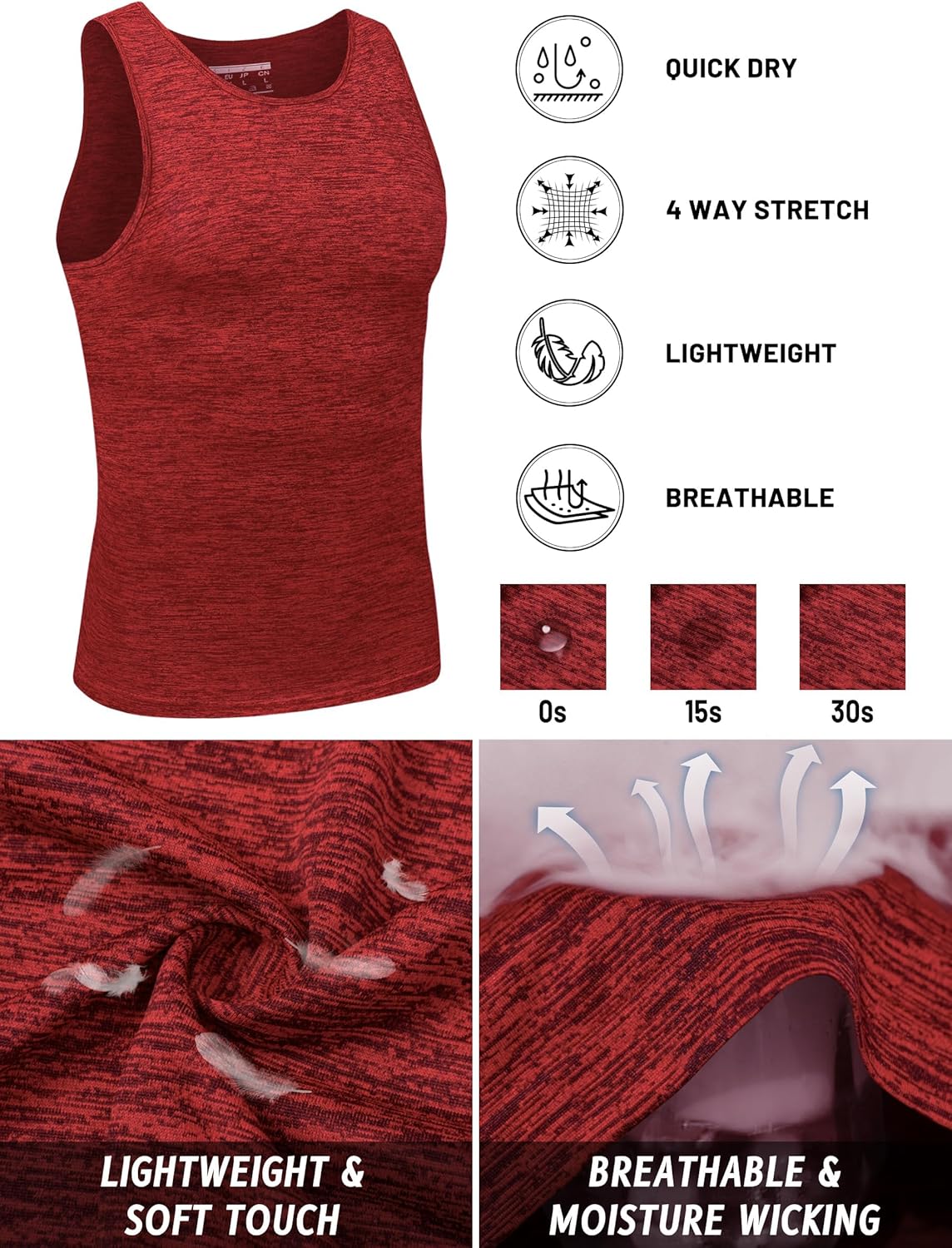TACVASEN Herren Tanktops Schnelltrocknend Ärmelloses Workout Muskelshirt Sport Bodybuilding Fitness Performance T-Shirts