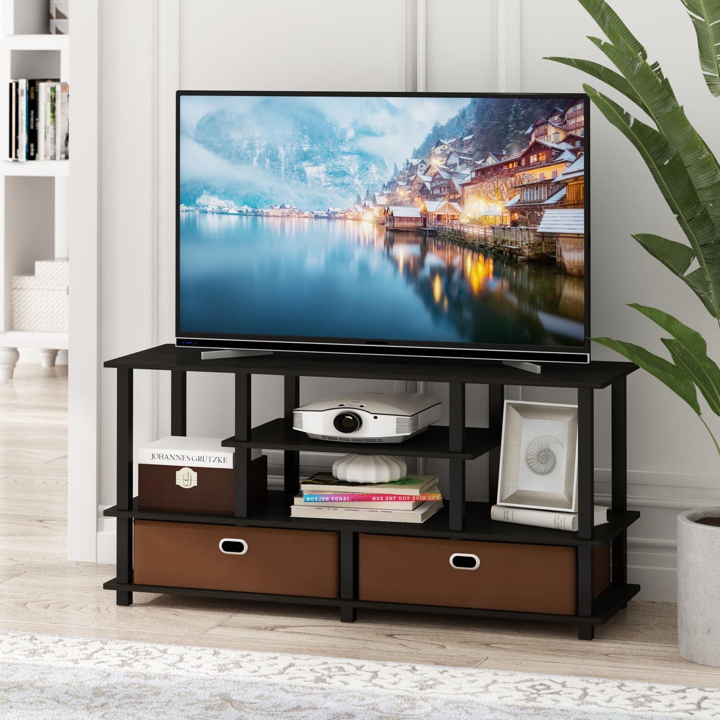Furinno TOMI TV Stand, 5-Cube Entertainment Center with Open Shelf, Reversible TV Console, for Living Room, Bedroom, Home Office, Green