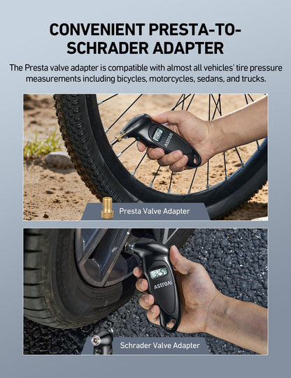 AstroAI Digital Tire Pressure Gauge with Replaceable AAA Batteries, 150 PSI 4 Settings Industrial Tire Gauge for Car Truck Bicycle Backlit LCD Non-Slip Grip Car Accessories(Black)