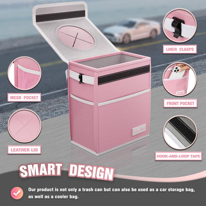 K KNODEL Car Trash Can, Waterproof Auto Garbage Can, Car Trash Can with Lid, Leak-Proof Car Storage Bag, Car Bin Hanging (Medium, Black)