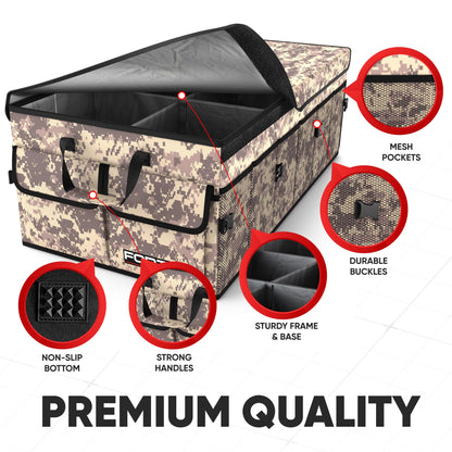 FORTEM Car Trunk Organizer, Collapsible Multi Compartment Car Organizer, Foldable SUV Storage for Car Accessories for Women Men, Non Slip Bottom, Securing Straps, Soft Cover 50L (Black, Standard)