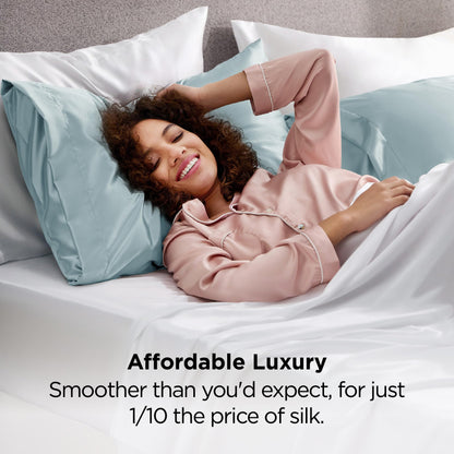 Bedsure Satin Pillow Case Queen Size 2 Pack, Similar to Silk Pillow Cases, Silky Pillowcase Covers for Hair and Skin with Envelope Closure, Gifts for Women Men, Grey, 20x30 Inches