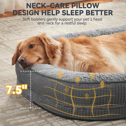 JOEJOY Orthopedic Dog Beds Large Sized Dog, XL Egg-Crate Memory Foam Pet Couch Bed with Bolster Sides, Waterproof Lining, Removable Washable Cover & Non-Slip Bottom, Brown