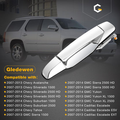 Außenliegender Chrom-Türgriff vorne links Fahrerseite | Ersatz für 2007-2013 Chevy Silverado Suburban Tahoe Avalanche GMC Sierra Yukon Cadillac Escalade | Ersetzt# 20828258, 22738721, 25960525