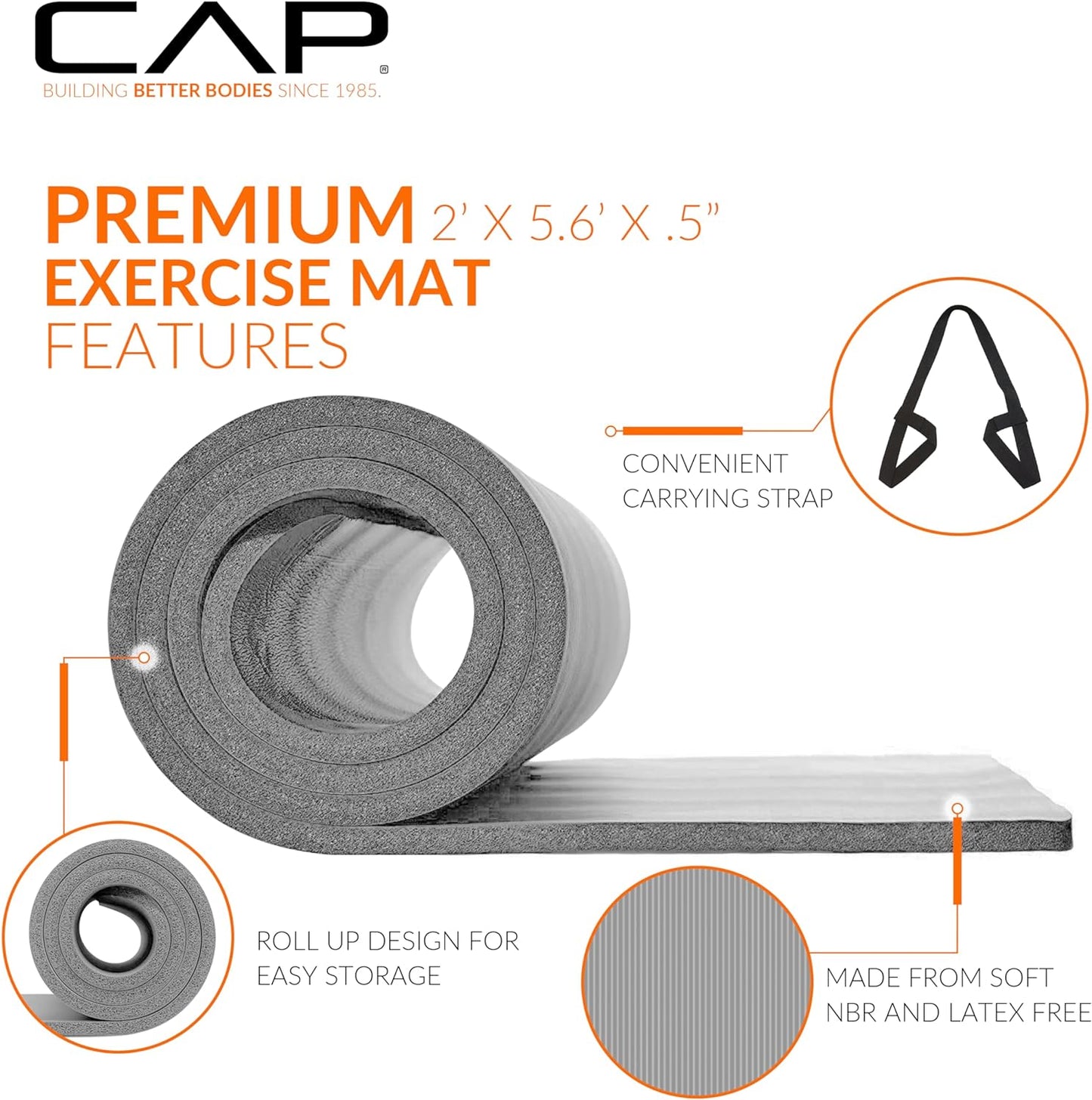 CAP Barbell Yogamatte mit hoher Dichte, 1,27 cm, mit Tragegurt | Mehrere Optionen