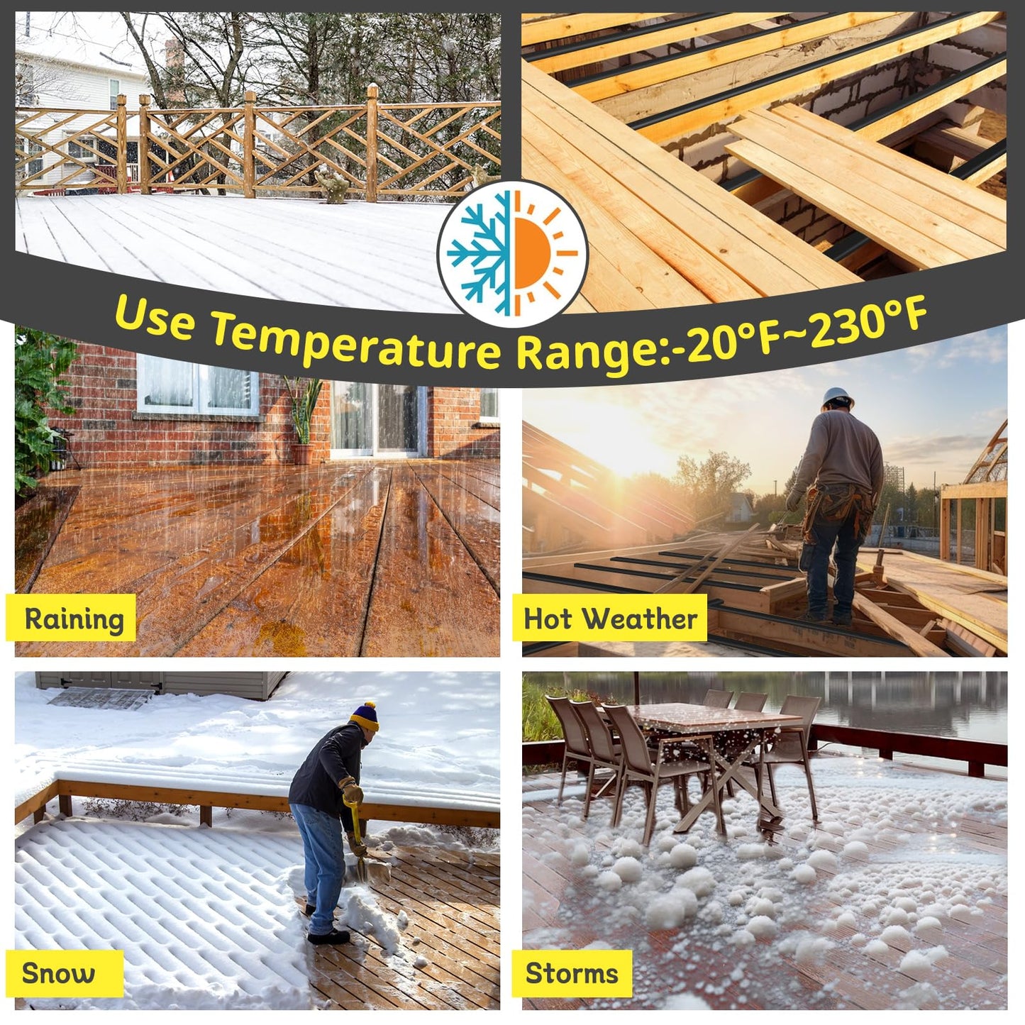 Joist Tape for Decking 2'' X 50', 6 Rolls Weather Resistance Butyl Tape, Waterproof and Anti-Corrosion, Self-Adhesive for Wood Joists Decks Beams Roof Extend Deck Life