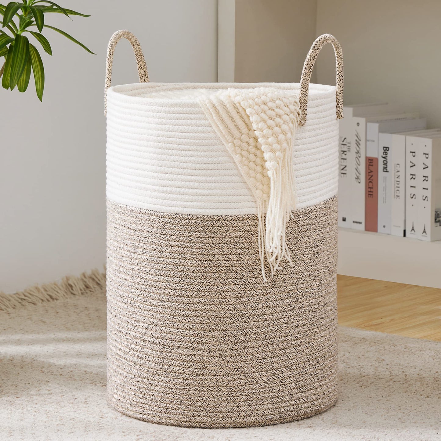 Woven Rope Laundry Hamper Basket by YOUDENOVA, 72L Tall Luandry Basket, Baby Nursery Hamper for Blanket Storage in Bedroom-Large-Jute