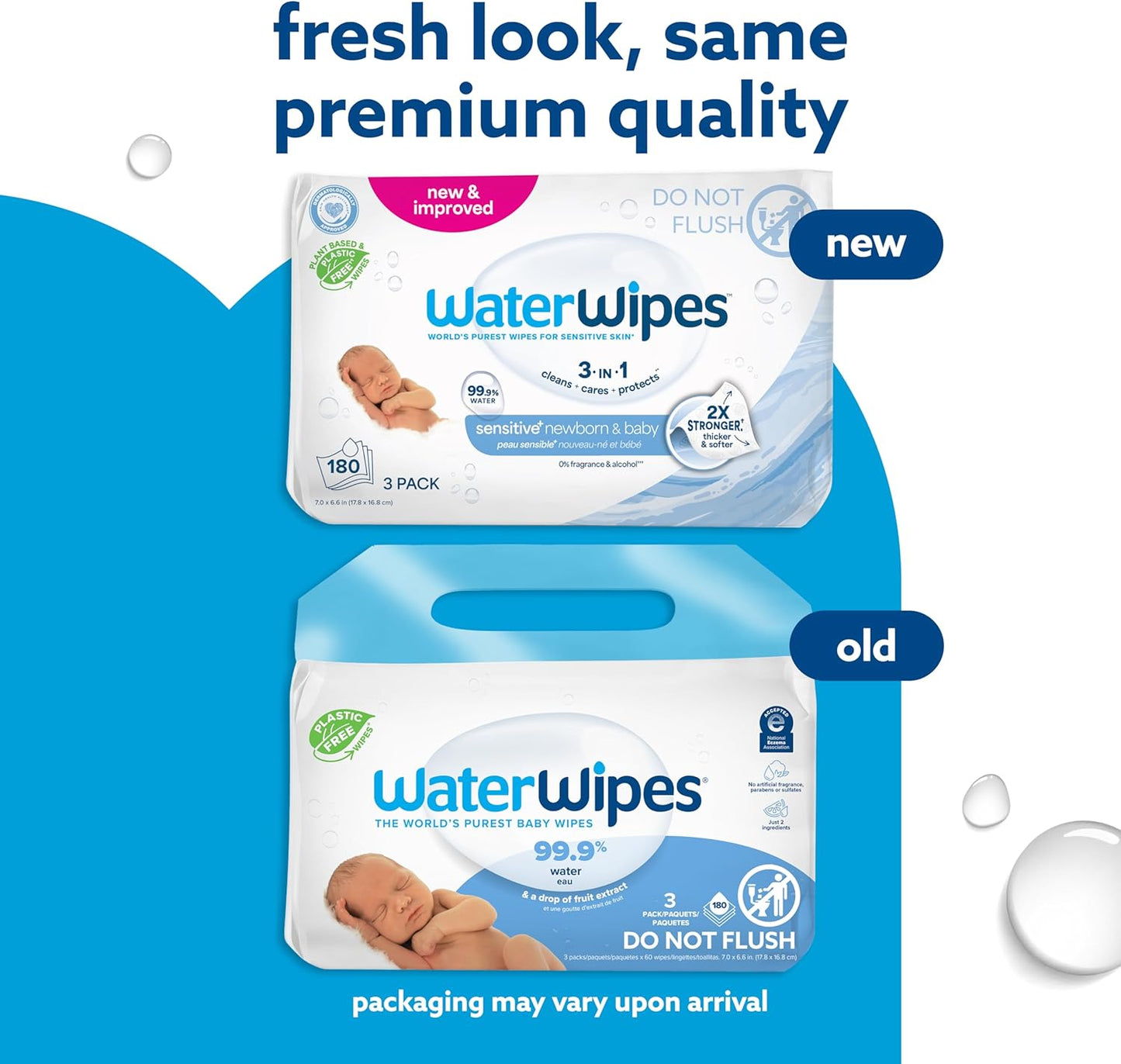 WaterWipes Sensitive+ Baby-Feuchttücher für Neugeborene und Babys, 3-in-1 reinigt, pflegt, schützt, 99,9 % Wasser, unparfümiert & hypoallergen, 720 Stück (12 Packungen)