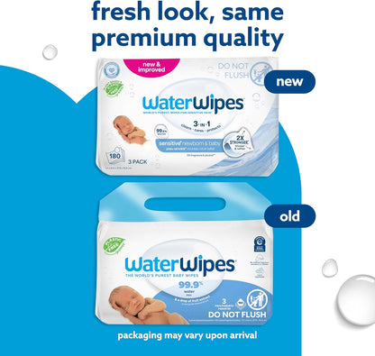 WaterWipes Sensitive+ Baby-Feuchttücher für Neugeborene und Babys, 3-in-1 reinigt, pflegt, schützt, 99,9 % Wasser, unparfümiert & hypoallergen, 720 Stück (12 Packungen)