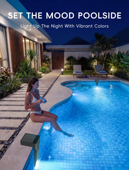 Solar Pool Lights Only for Metal Frame Above Ground Pools, 10-Color RGB 4-Mode LED Underwater Submersible Poolside Light with Auto Dusk Sensor, Waterproof Design, Remote & Timer Off, 1 Pack