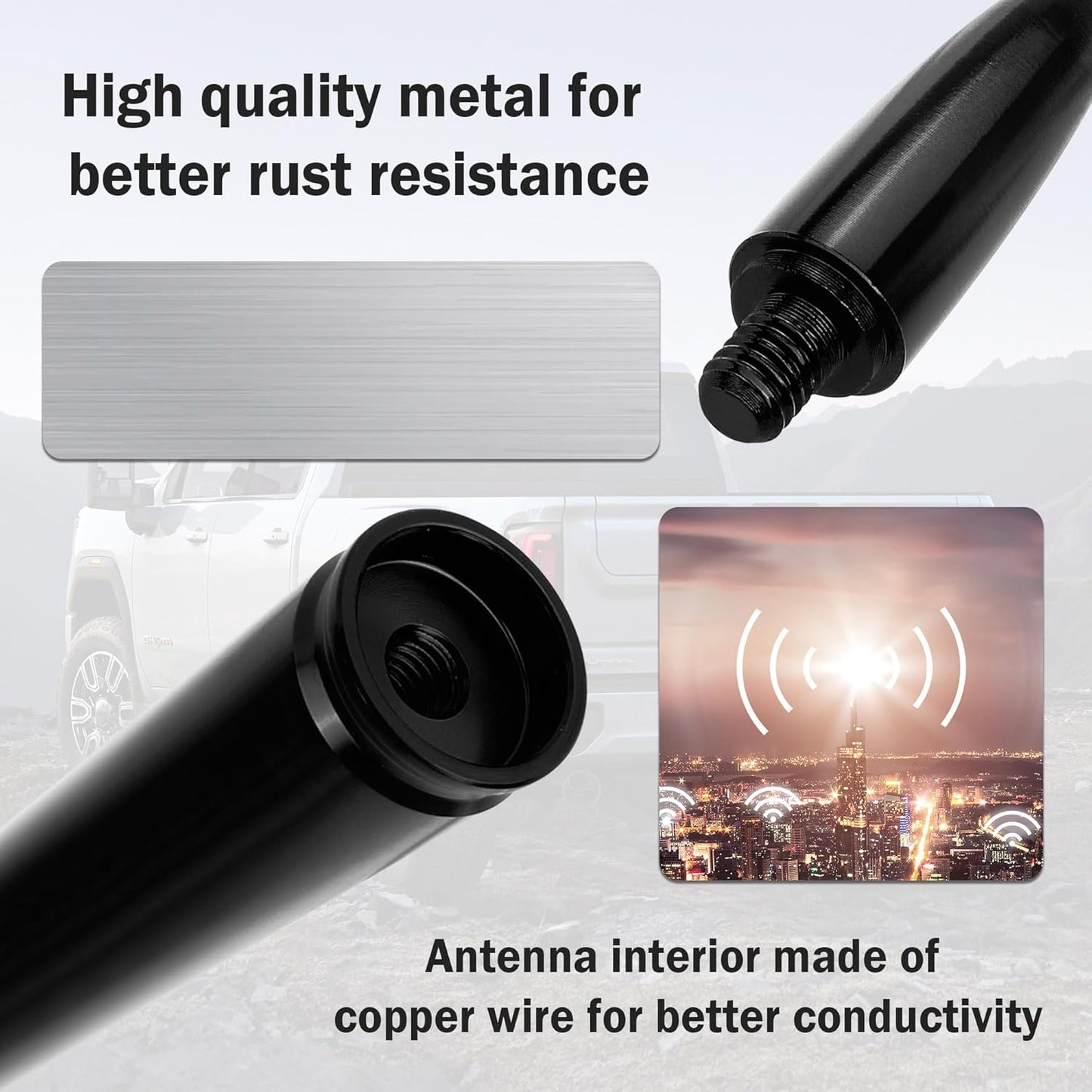 Auto-Kugelantenne mit Adapter & Unterlegscheibe, Auto Zubehör Außen AM/FM Radio Antenne für Auto Dekoration und Signalverbesserung, Essentieller LKW Auto Antennenersatz (Schwarz)