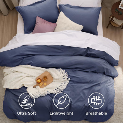 Funda nórdica blanca Bedsure, tamaño Queen, 3 piezas, aspecto de algodón prelavado, juego de cama extrasuave, incluye 1 funda nórdica de 228 x 228 cm con cierre de cremallera y 2 fundas de almohada, edredón no incluido