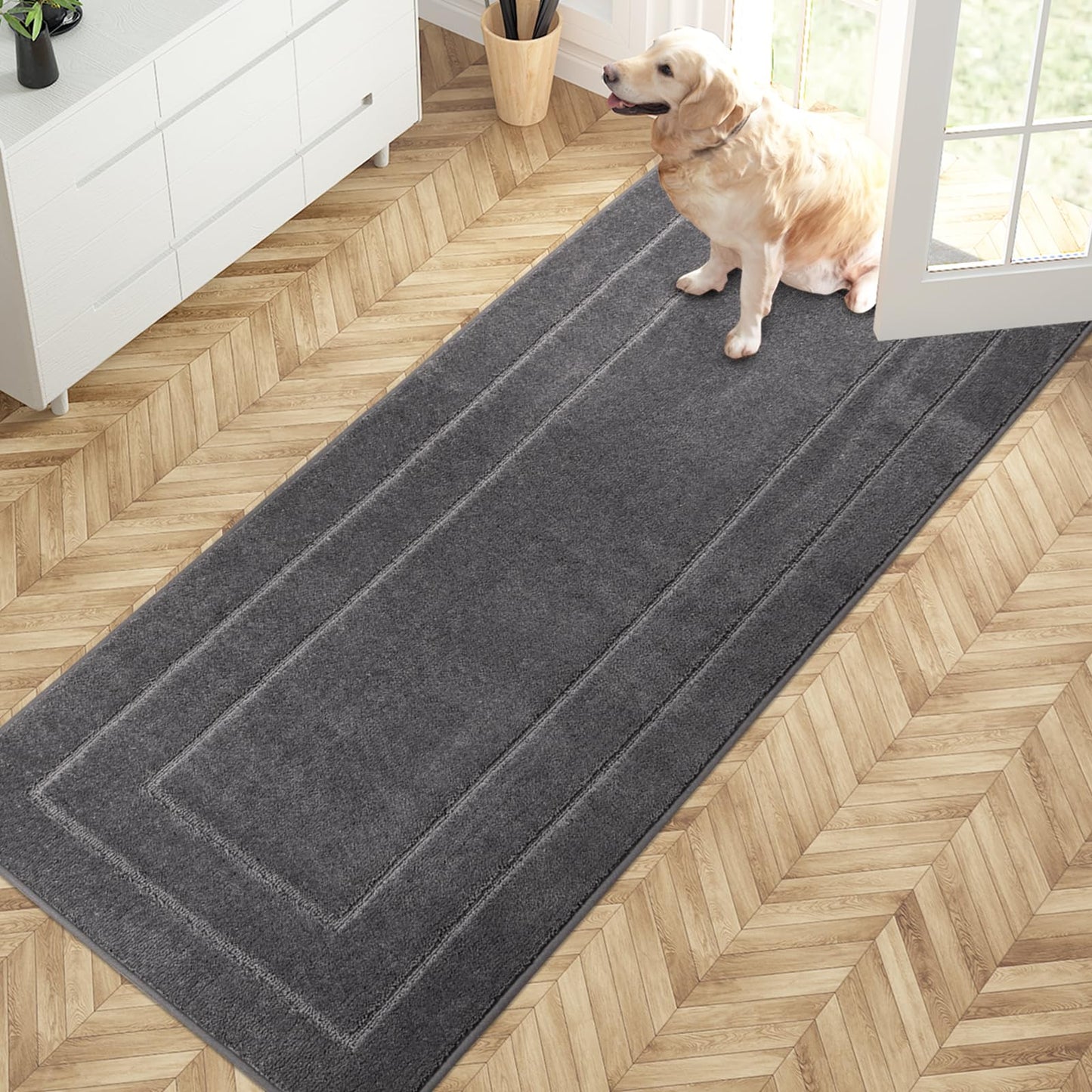 PURRUGS Dirt Trapping Door Mat 32" x 70", Non-Slip/Skid Machine Washable Entryway Rug, Dog Doormat, Super Absorbent Welcome Mat for Muddy Wet Shoes and Paws, Grayish Brown