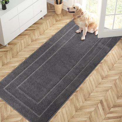 PURRUGS Dirt Trapping Door Mat 32" x 70", Non-Slip/Skid Machine Washable Entryway Rug, Dog Doormat, Super Absorbent Welcome Mat for Muddy Wet Shoes and Paws, Grayish Brown