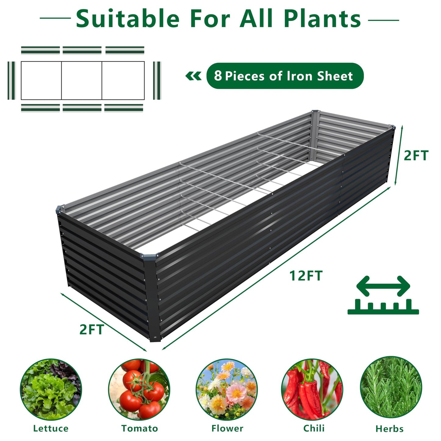 DIIYIV Galvanized Raised Garden Bed Kit Outdoor Patio,6x3x2ft Large Rectangular Metal Planter Boxes,Deep Root Box Planter for Gardening,Vegetables,Flowers,Herbs-Silver